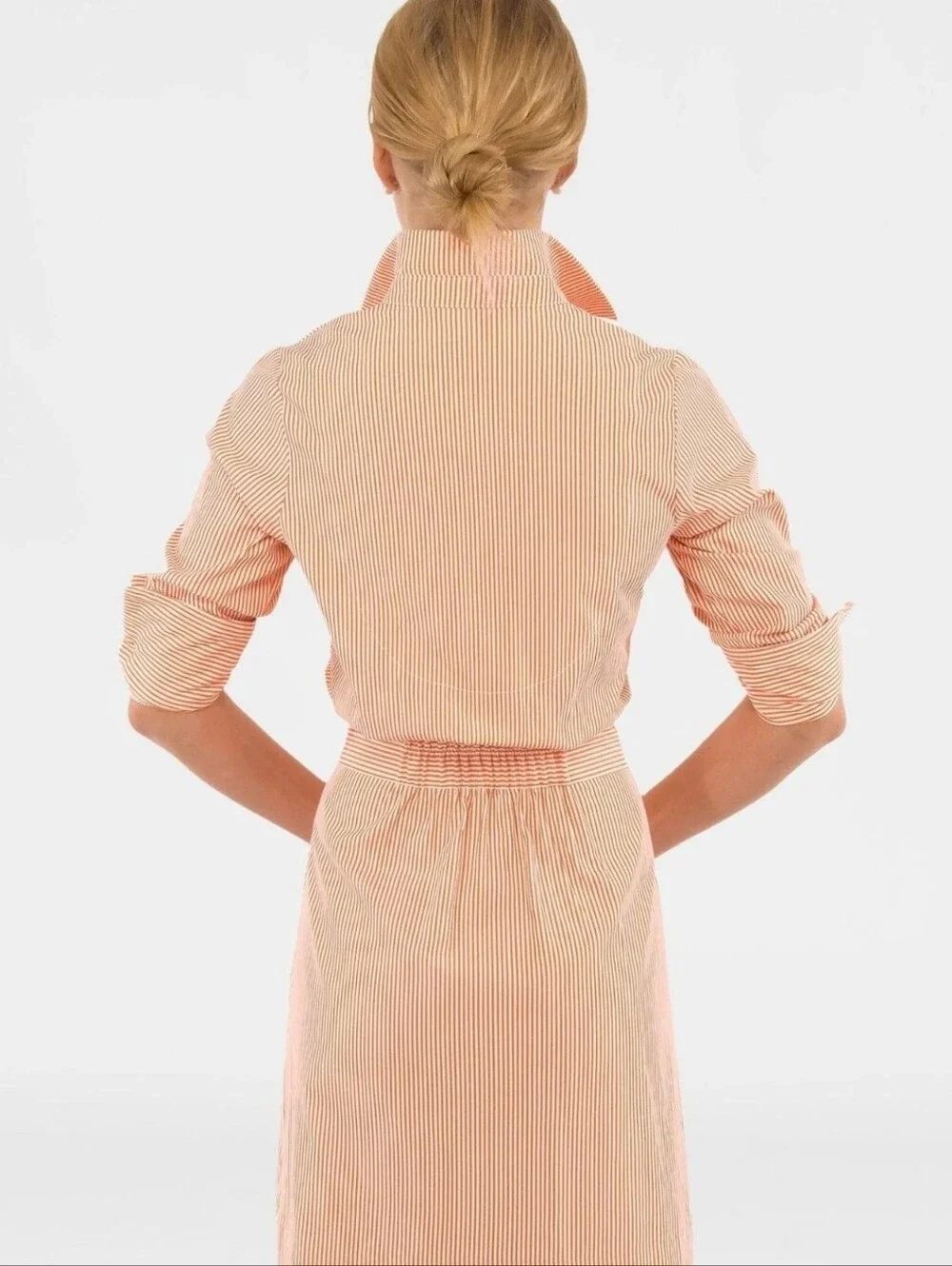 Gretchen Scott Designs Peach-Striped Tie-Waist Shirt Dress